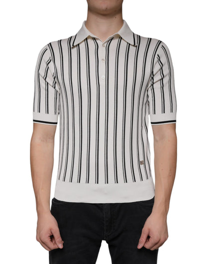 Camiseta polo de manga corta con rayas blancas y negras