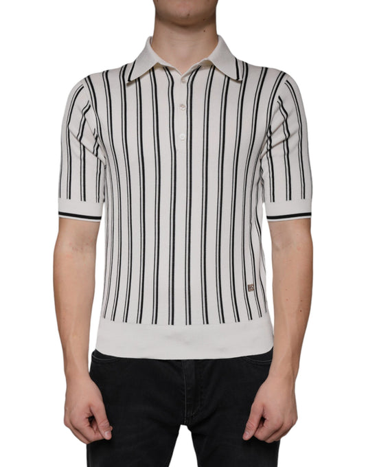 Camiseta polo de manga corta con rayas blancas y negras