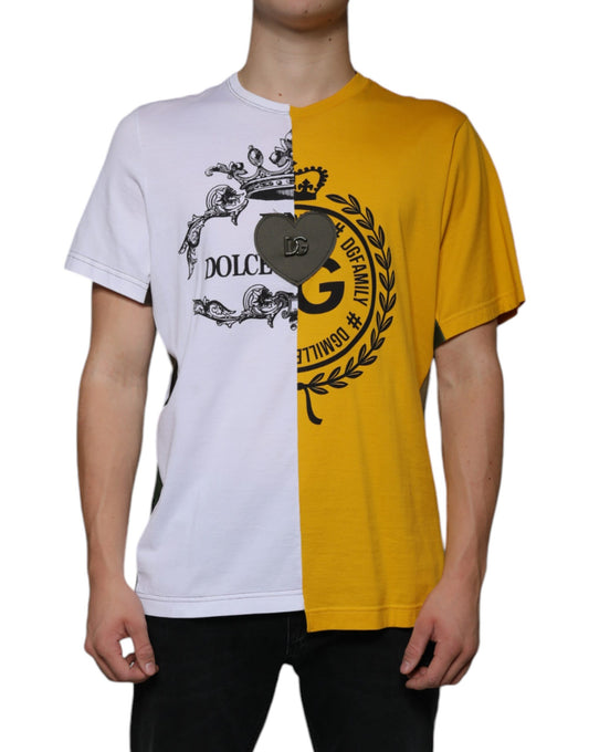 Camiseta de manga corta con estampado de logotipo blanco y amarillo