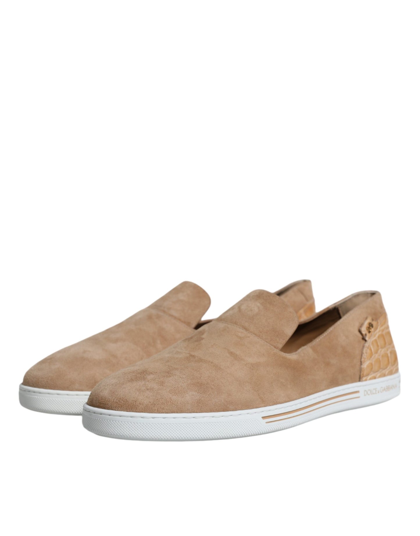 Mocasines de ante beige con diseño de caimán