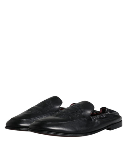 Mocasines de cuero con logotipo bordado negro para hombre