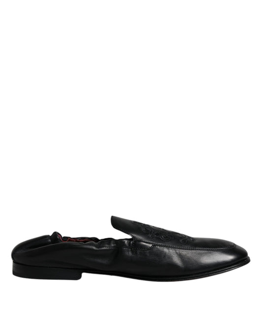 Mocasines de cuero con logotipo bordado negro para hombre
