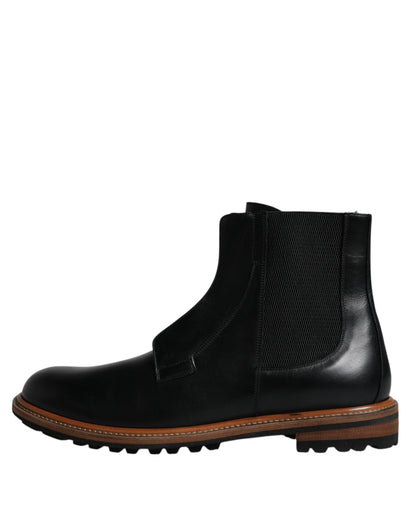 Botas Chelsea de cuero negro de media pantorrilla para hombre