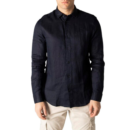 Camisa de lino azul