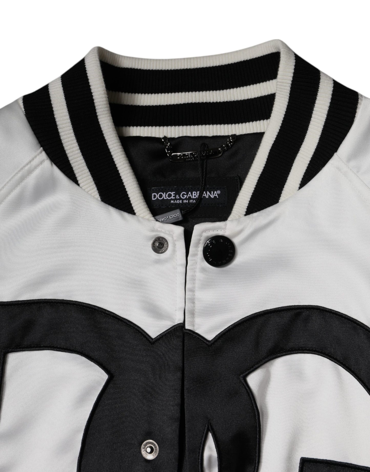 Chaqueta bomber de poliéster blanco con cremallera completa y logotipo