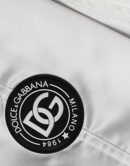 Chaqueta bomber de poliéster blanco con cremallera completa y logotipo