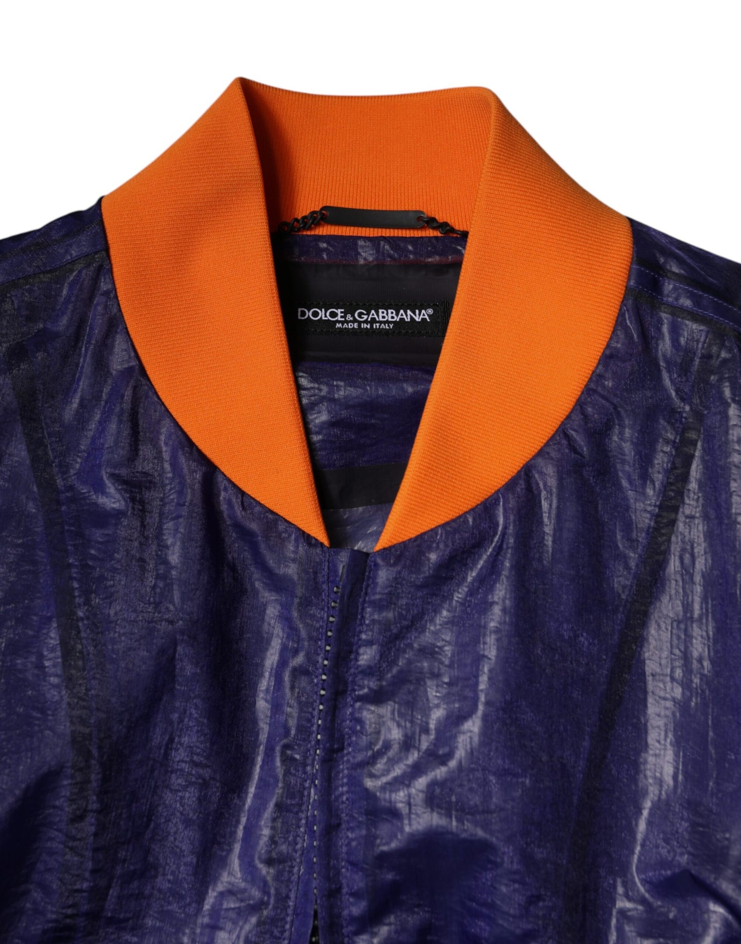 Chaqueta bomber de algodón azul elástico con cremallera completa