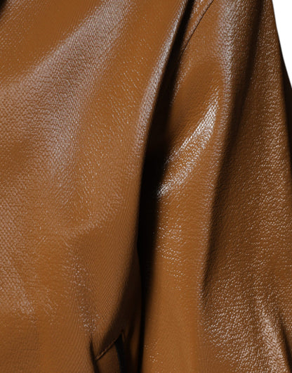 Chaqueta bomber de cuero marrón con cremallera completa para hombre