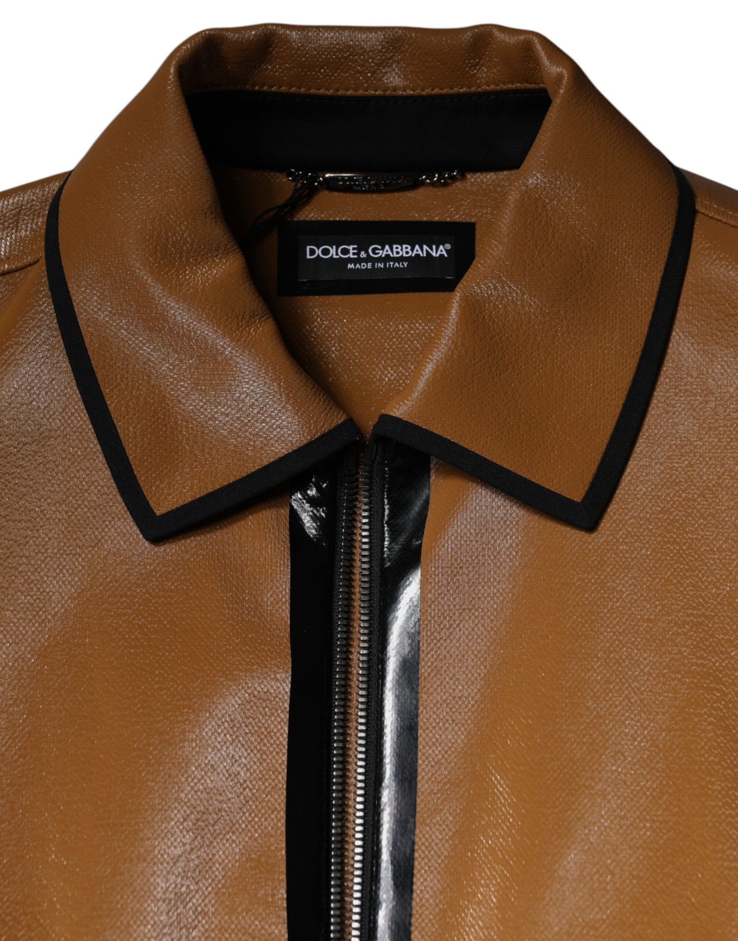 Chaqueta bomber de cuero marrón con cremallera completa para hombre