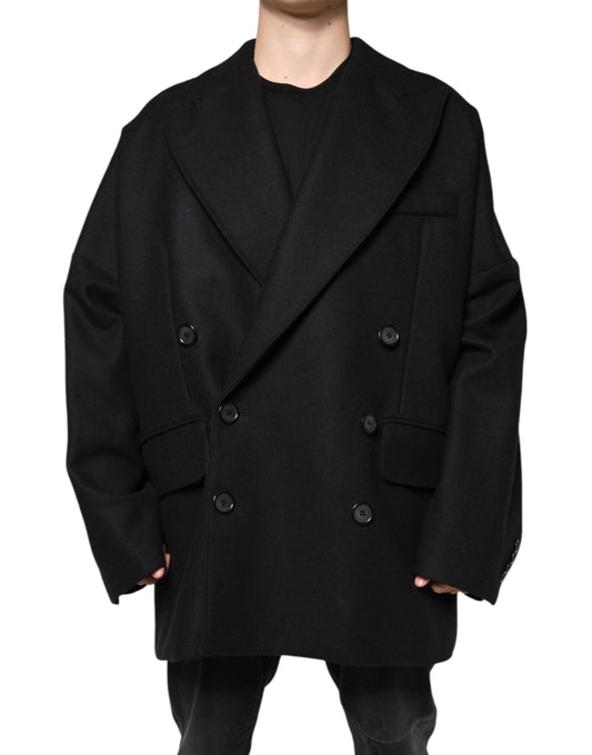 Chaqueta de lana negra cruzada para hombre