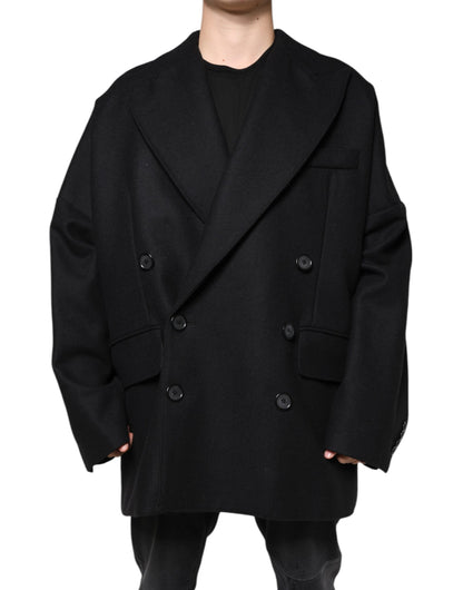 Chaqueta de lana negra cruzada para hombre
