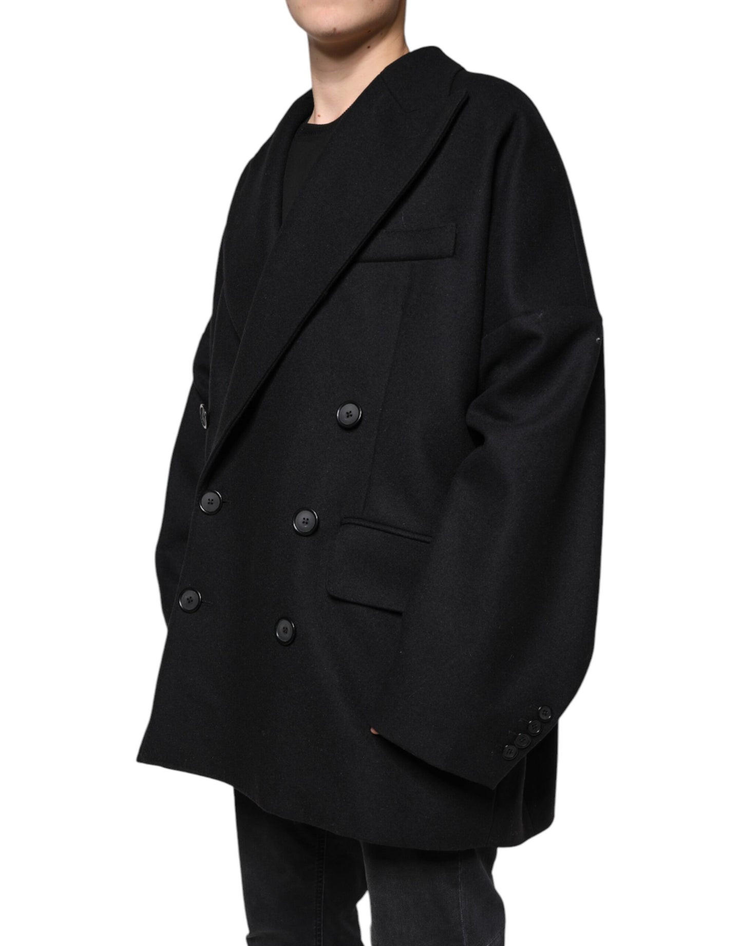Chaqueta de lana negra cruzada para hombre
