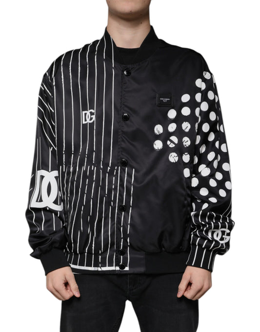 Chaqueta bomber de nailon con rayas y lunares negros