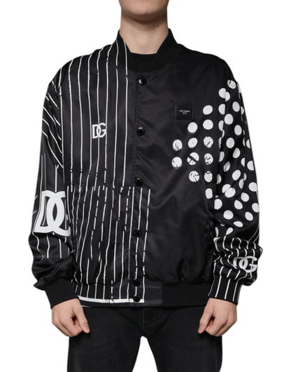 Chaqueta bomber de nailon con rayas y lunares negros