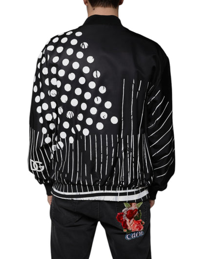 Chaqueta bomber de nailon con rayas y lunares negros