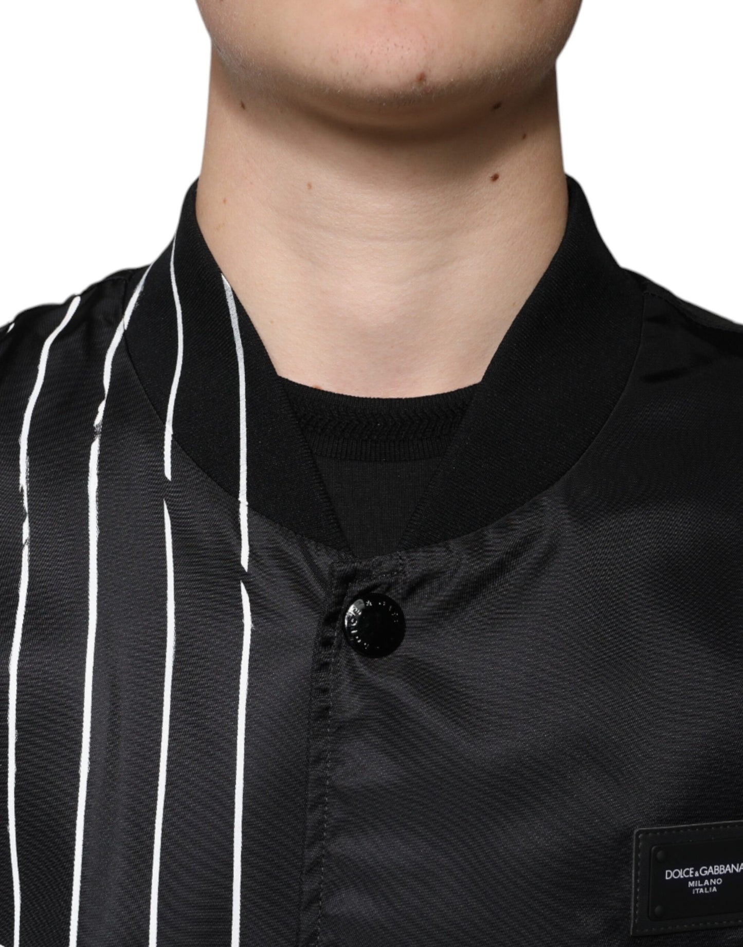 Chaqueta bomber de nailon con rayas y lunares negros