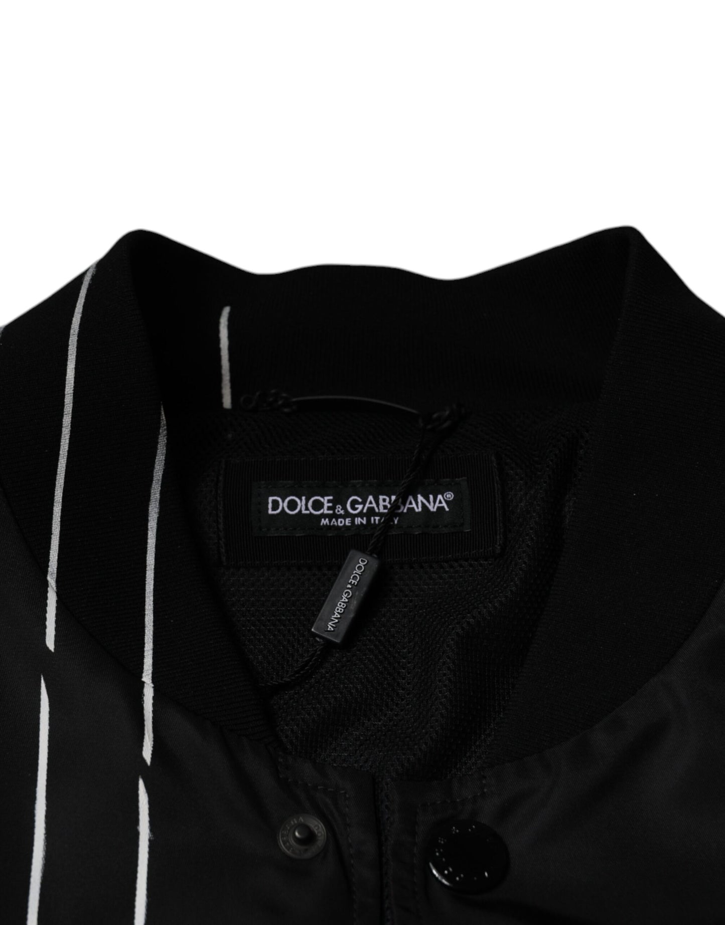 Chaqueta bomber de nailon con rayas y lunares negros