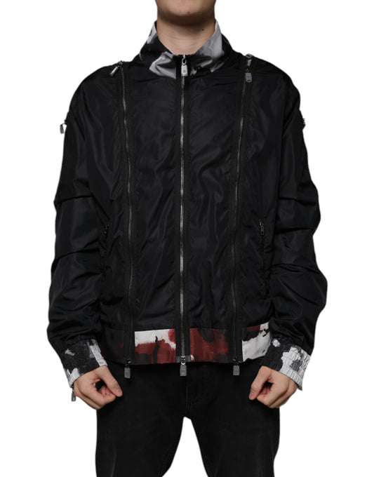 Chaqueta bomber de nailon negro con cremallera completa para hombre