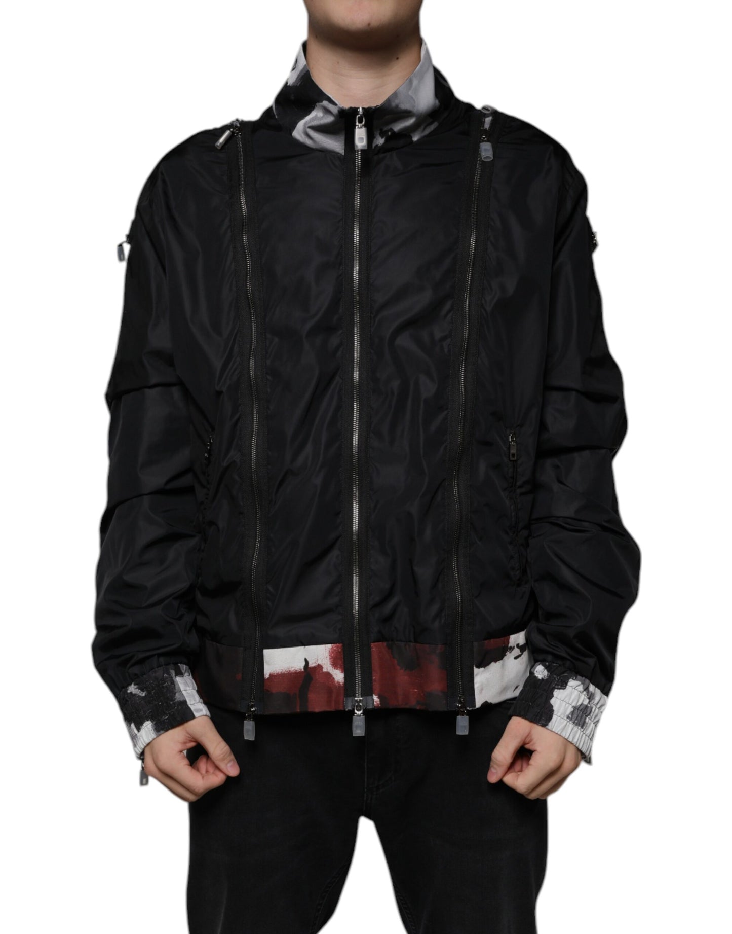 Chaqueta bomber de nailon negro con cremallera completa para hombre