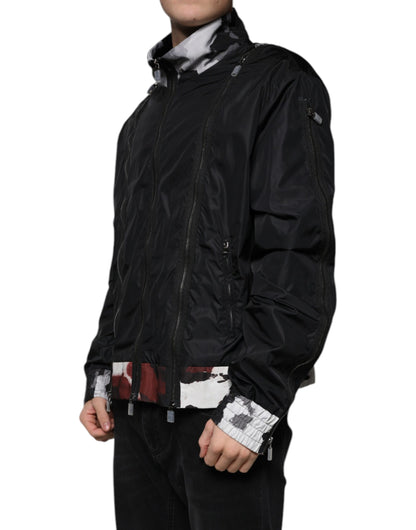 Chaqueta bomber de nailon negro con cremallera completa para hombre