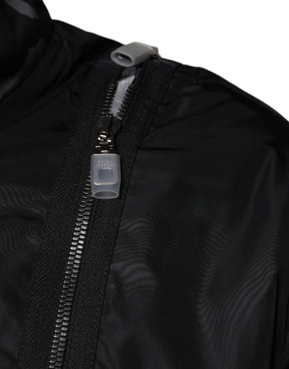Chaqueta bomber de nailon negro con cremallera completa para hombre