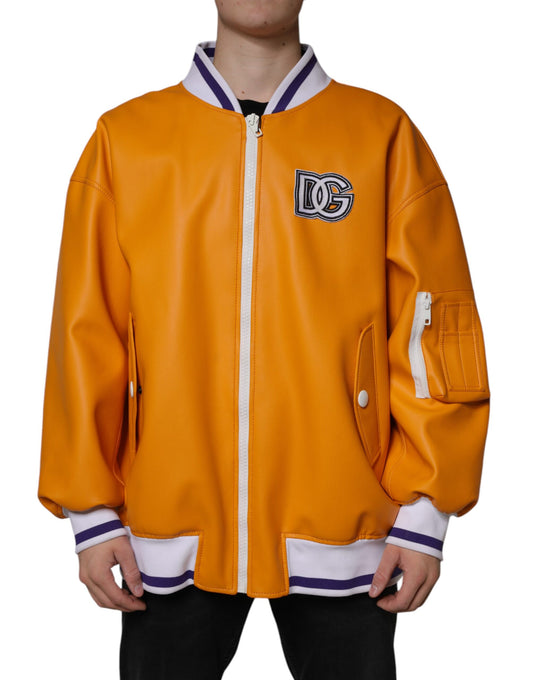 Chaqueta bomber de jersey con cremallera completa en color blanco y naranja