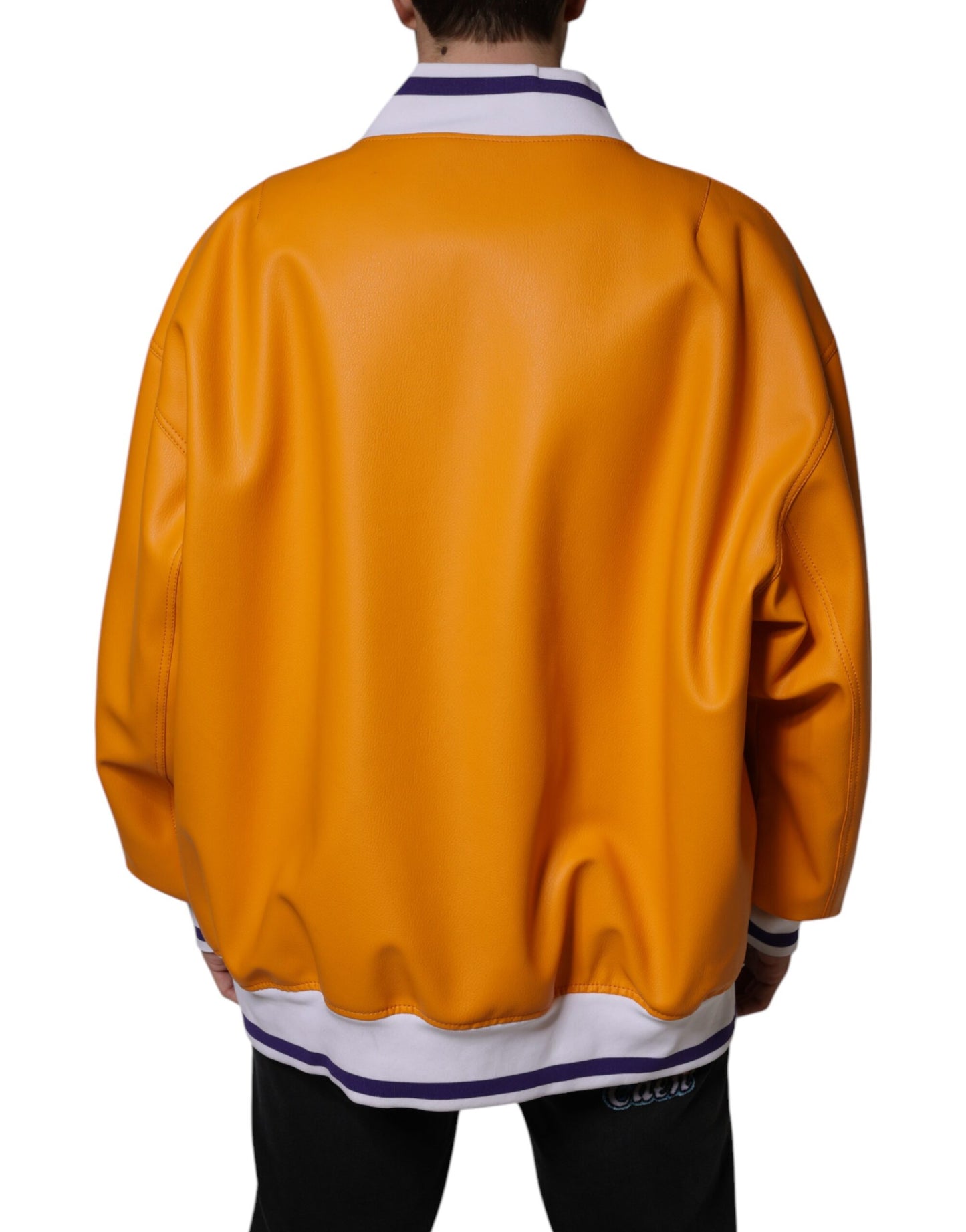 Chaqueta bomber de jersey con cremallera completa en color blanco y naranja