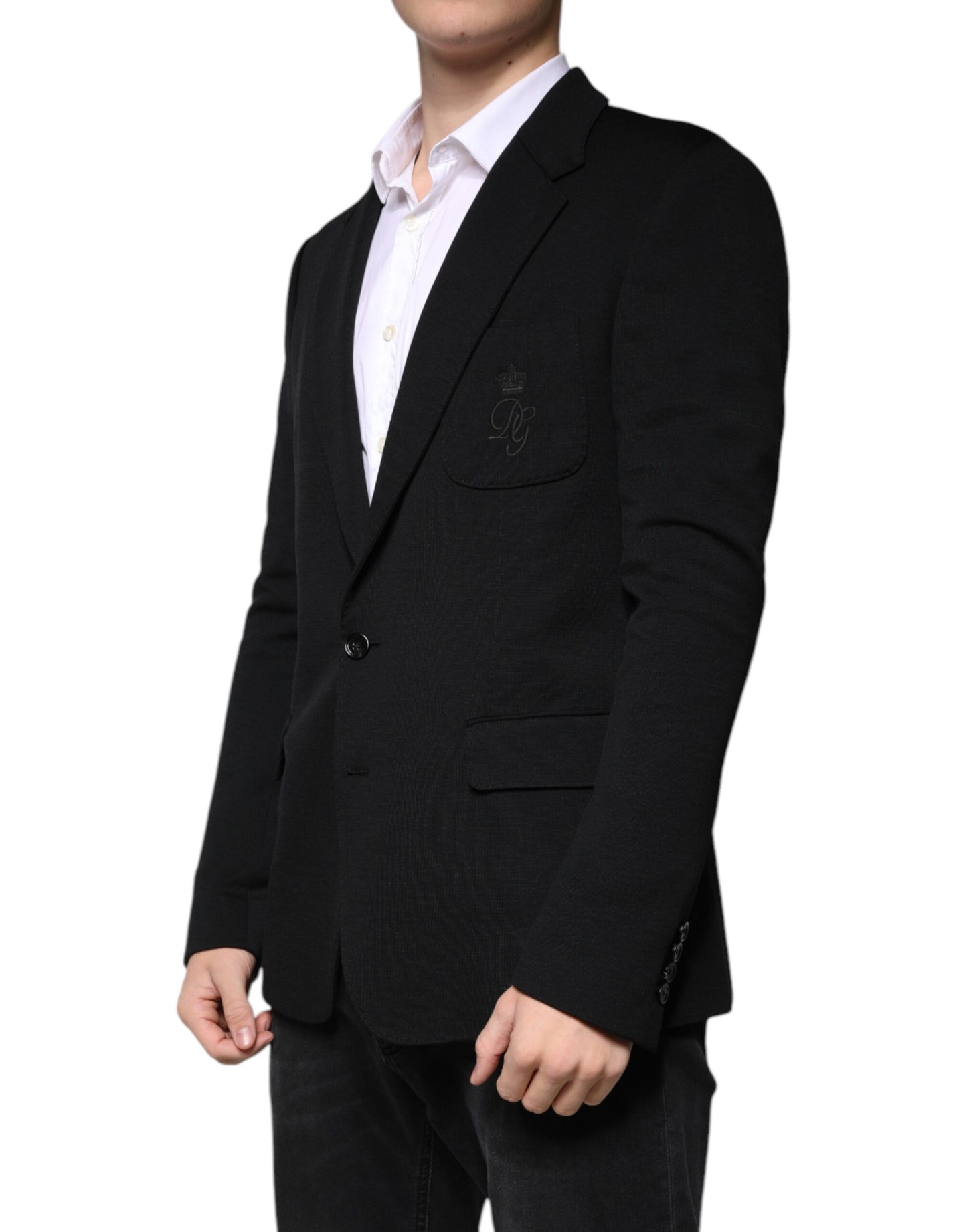 Blazer formal de lana negra de botonadura sencilla