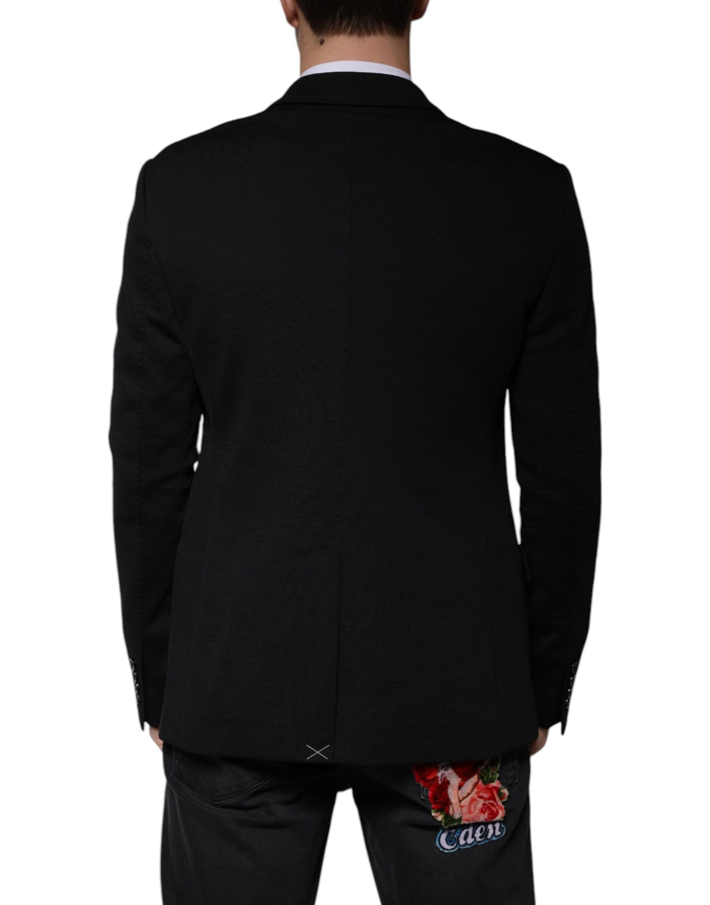 Blazer formal de lana negra de botonadura sencilla