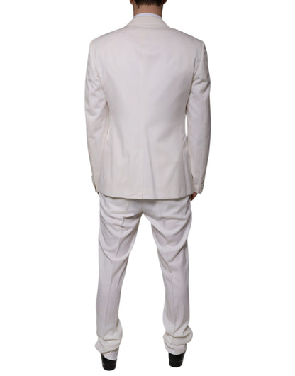 Traje formal de tres piezas entallado de lana y seda blanca