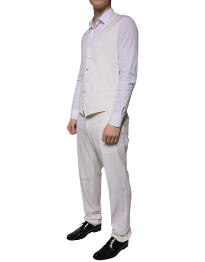 Traje formal de tres piezas entallado de lana y seda blanca