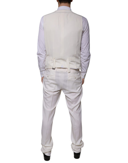 Traje formal de tres piezas entallado de lana y seda blanca