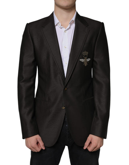 Blazer formal de lana de abeja negra con botonadura sencilla