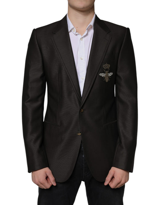 Blazer formal de lana de abeja negra con botonadura sencilla