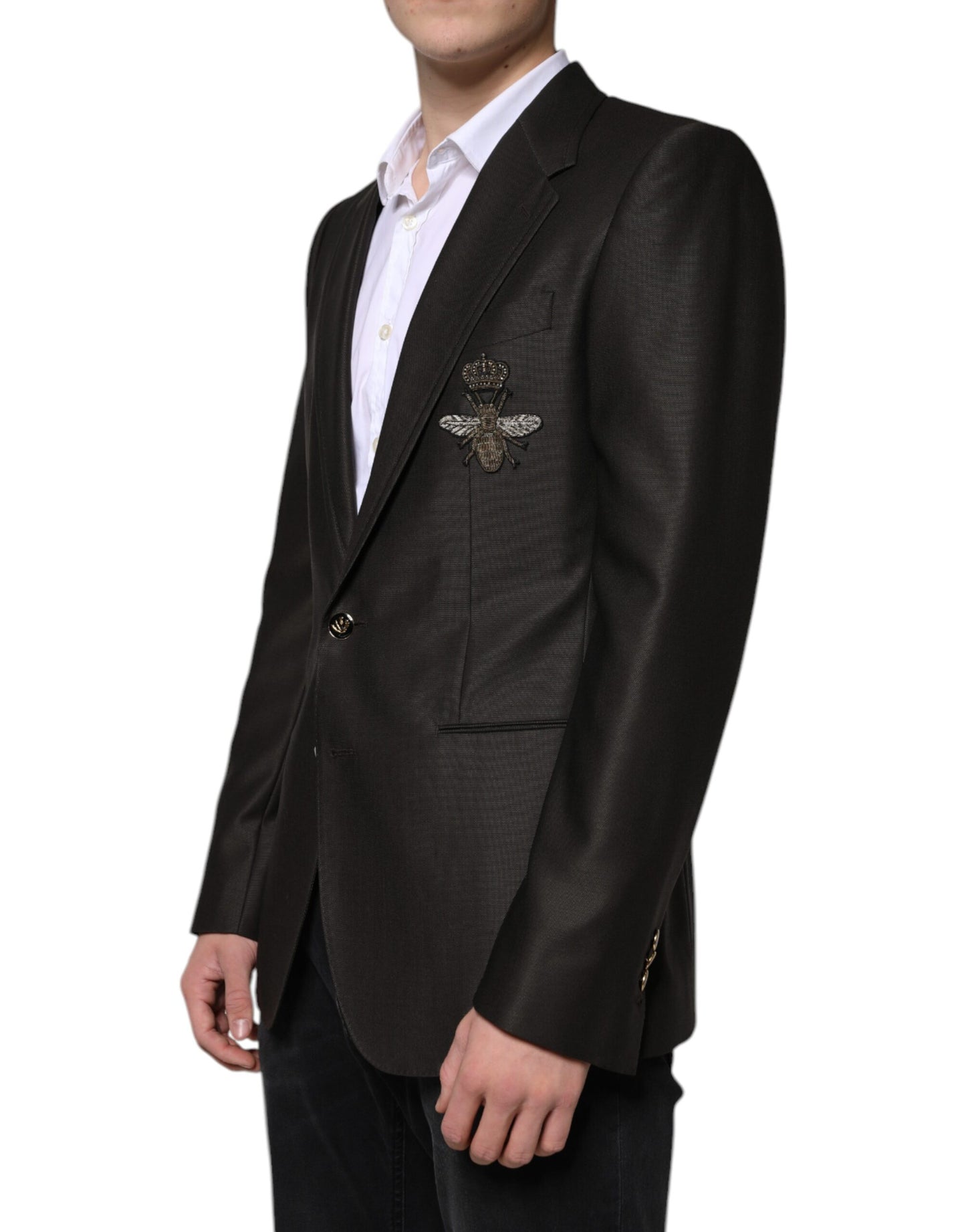 Blazer formal de lana de abeja negra con botonadura sencilla