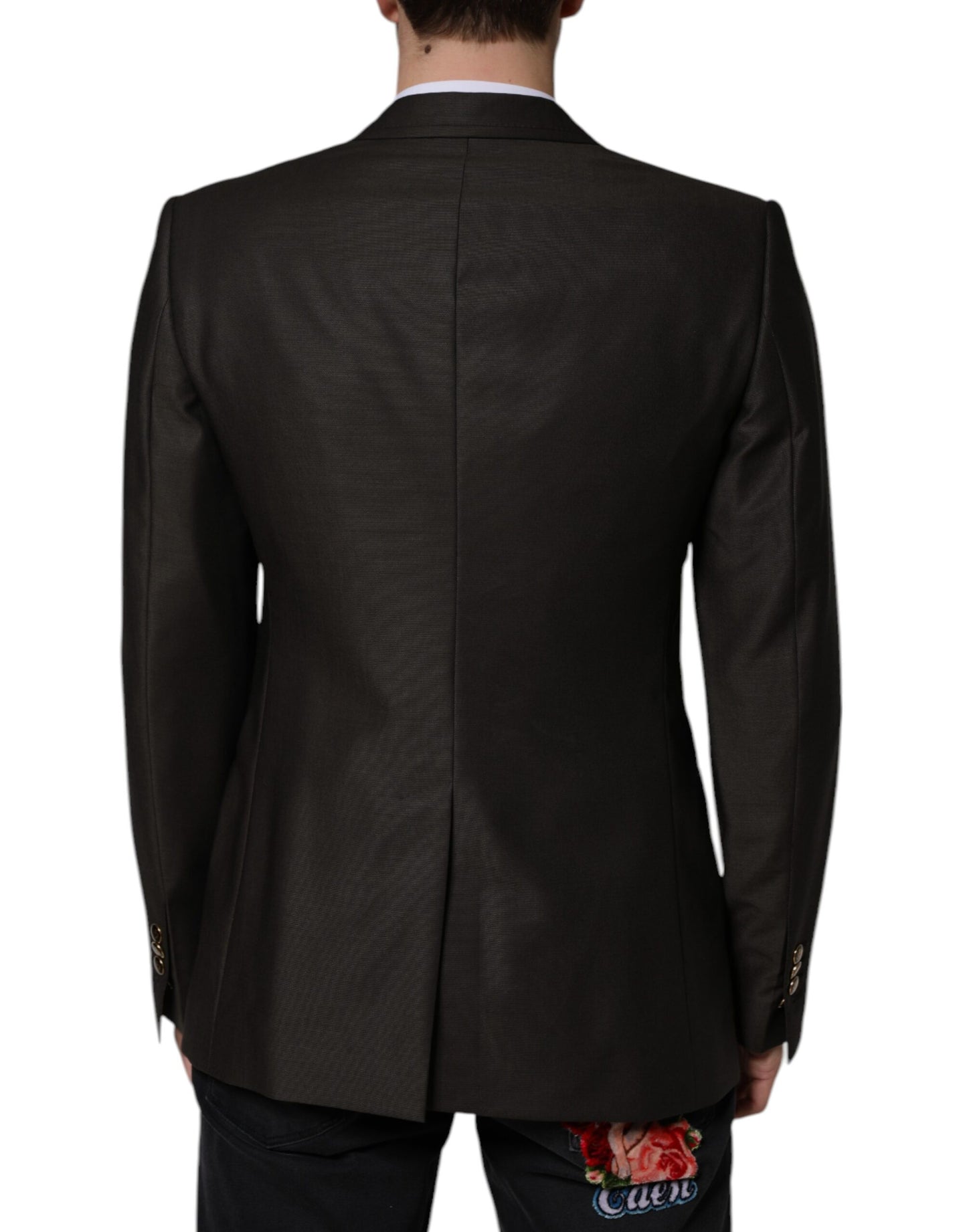 Blazer formal de lana de abeja negra con botonadura sencilla