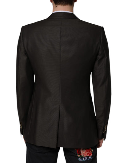 Blazer formal de lana de abeja negra con botonadura sencilla