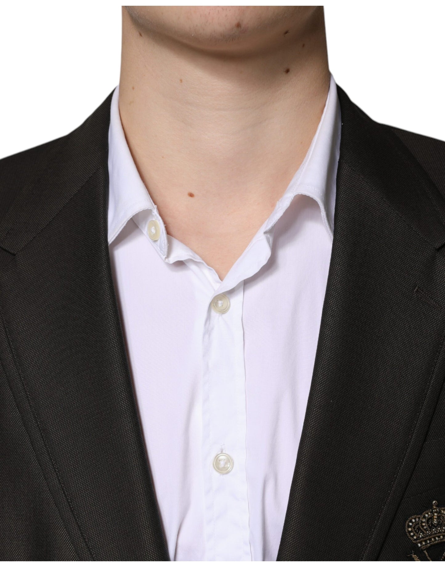 Blazer formal de lana de abeja negra con botonadura sencilla