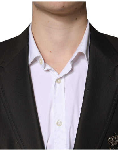 Blazer formal de lana de abeja negra con botonadura sencilla