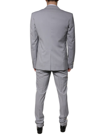 Traje formal de tres piezas de lana gris ajustado