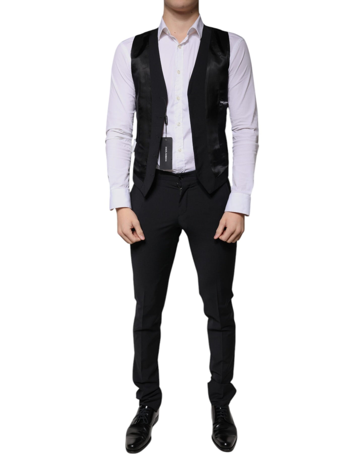 Traje formal de tres piezas de lana negra para hombre