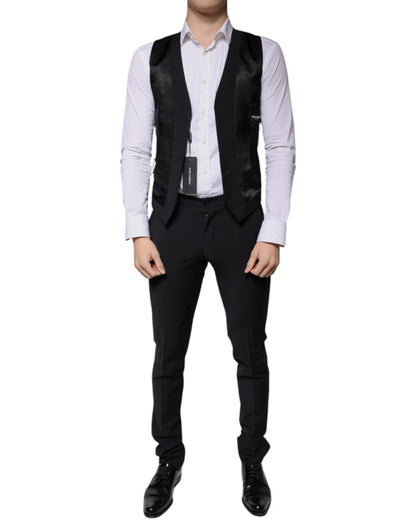 Traje formal de tres piezas de lana negra para hombre