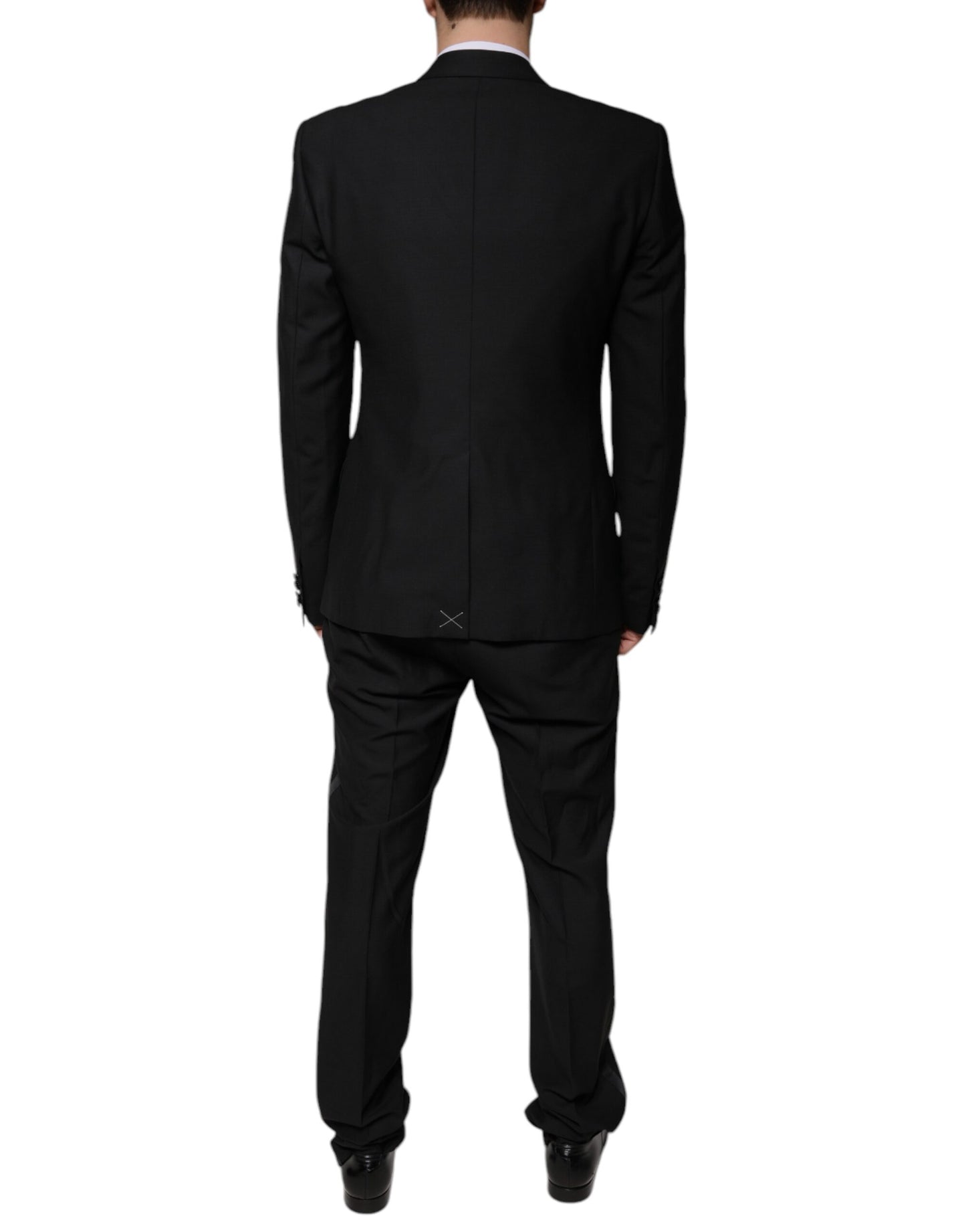 Traje formal de tres piezas de lana negra de corte entallado