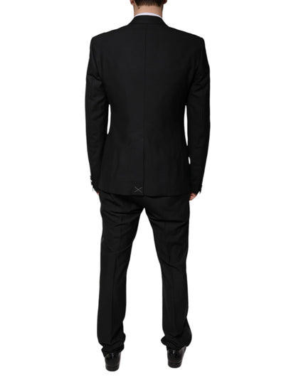 Traje formal de tres piezas de lana negra de corte entallado