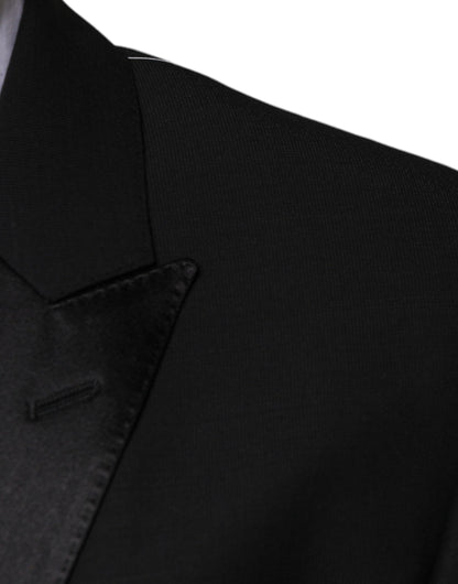 Traje formal de tres piezas de lana negra de corte entallado