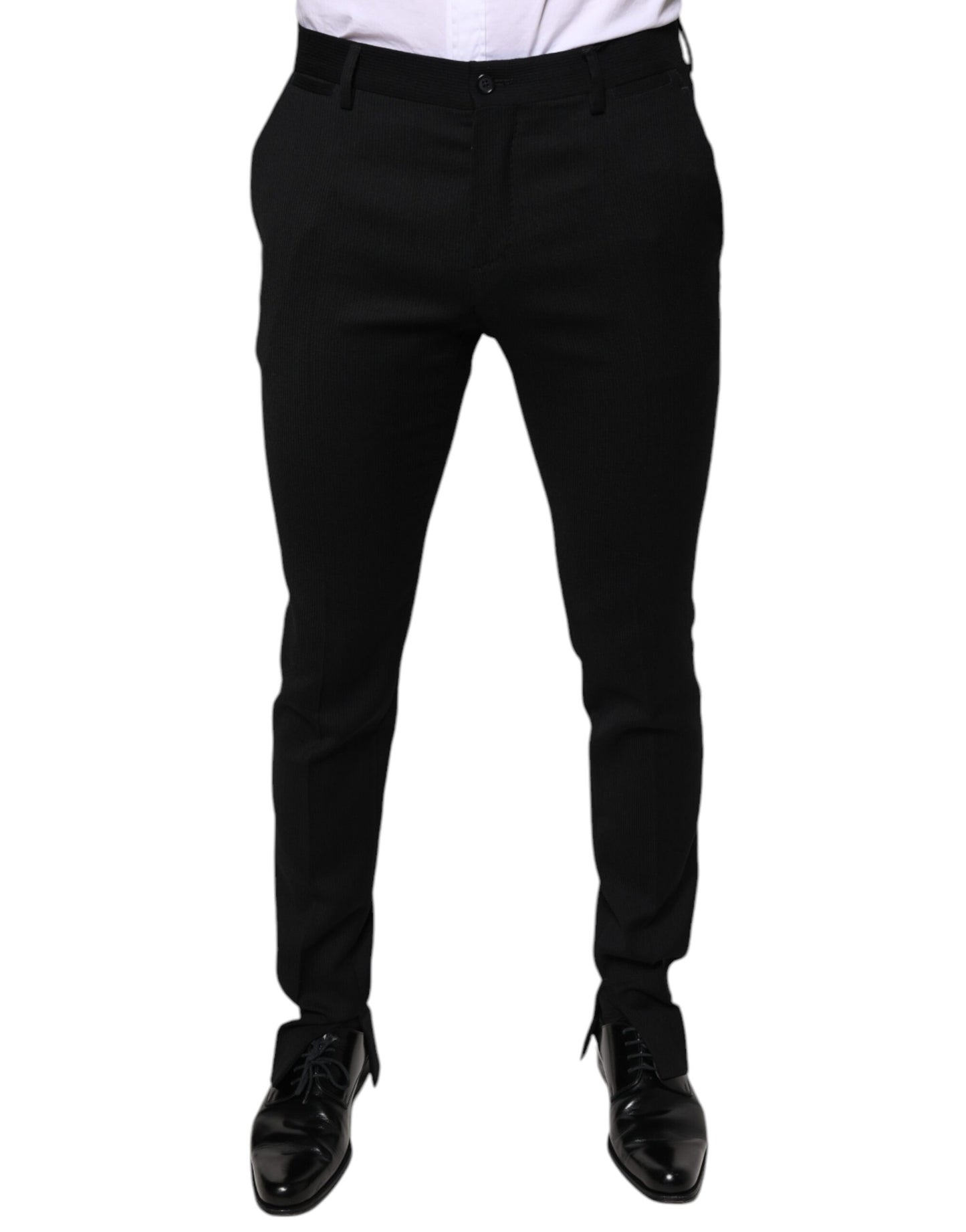 Pantalones de vestir formales ajustados de lana negra