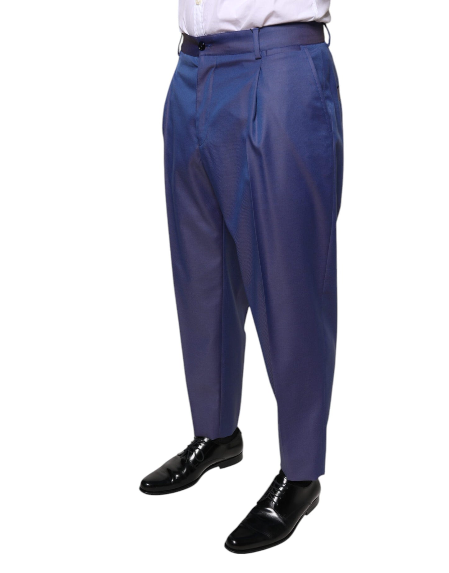 Pantalones de vestir formales cónicos de lana azul