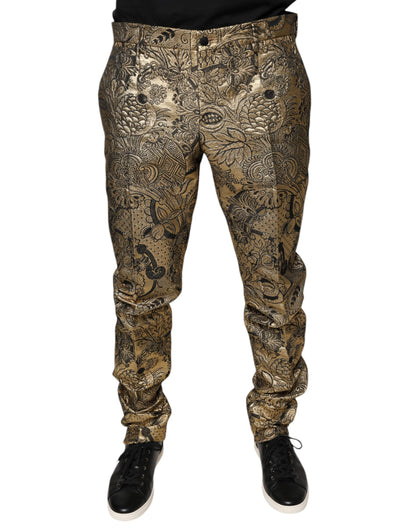 Pantalones de vestir para hombre con estampado floral dorado de jacquard
