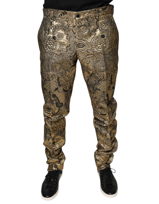 Pantalones de vestir para hombre con estampado floral dorado de jacquard