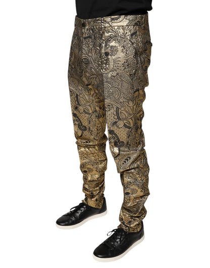 Pantalones de vestir para hombre con estampado floral dorado de jacquard